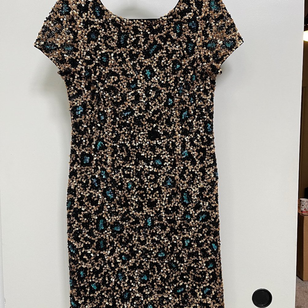 Adrianna Papell Size 10 Sequin Cocktail Dress Gold/Black/Blue